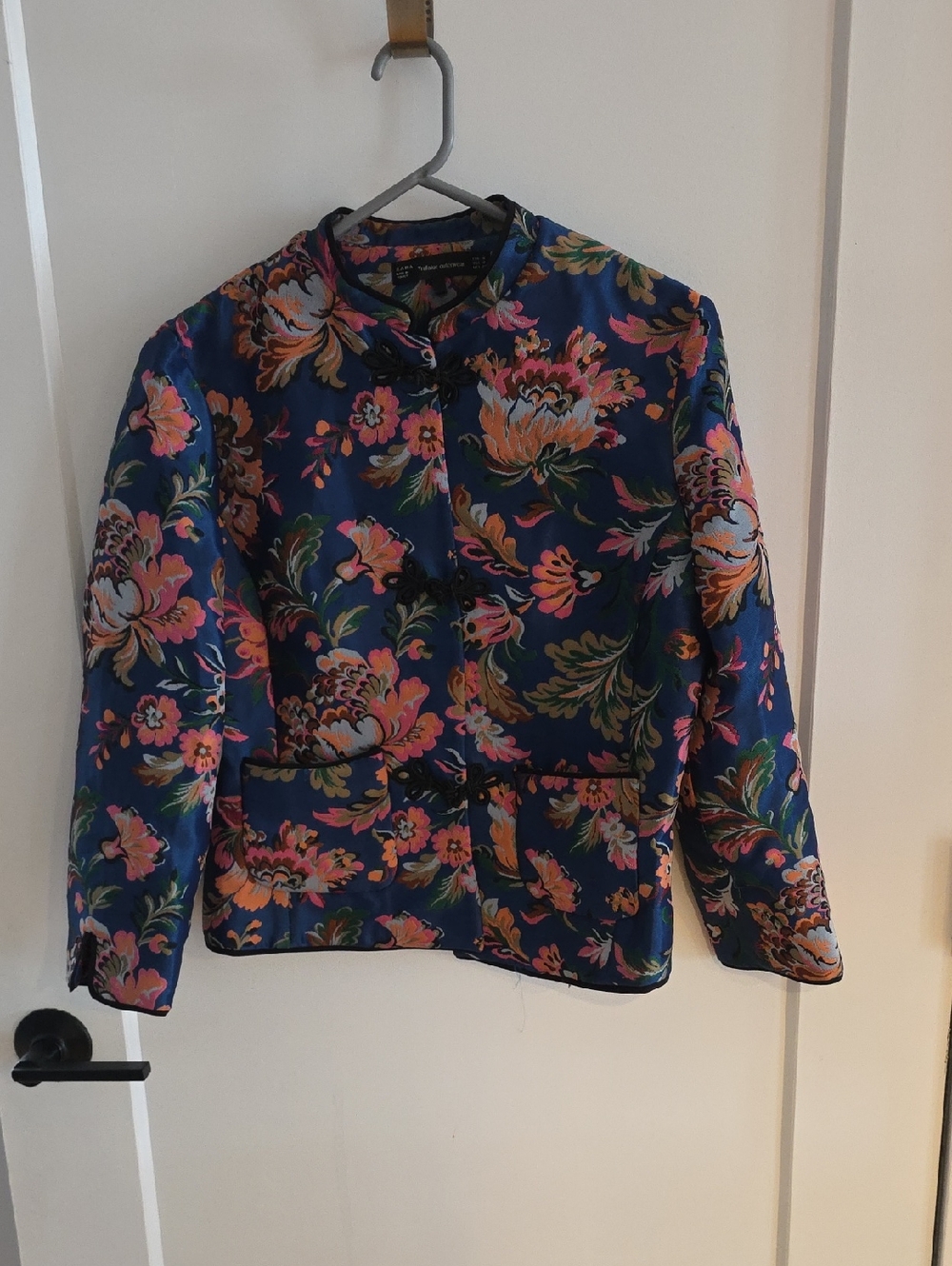 Zara Navy Floral Quilted Blazer